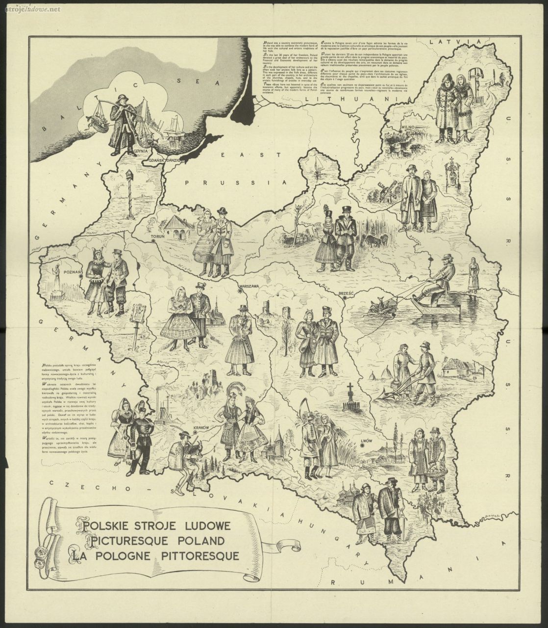 Polskie Stroje Ludowe (po lewej stronie Wisły, na poziomie ruin zamku w Czersku strój wilanowski), autor, wydawca i miejsce wydania nieznane, przed 1939 r