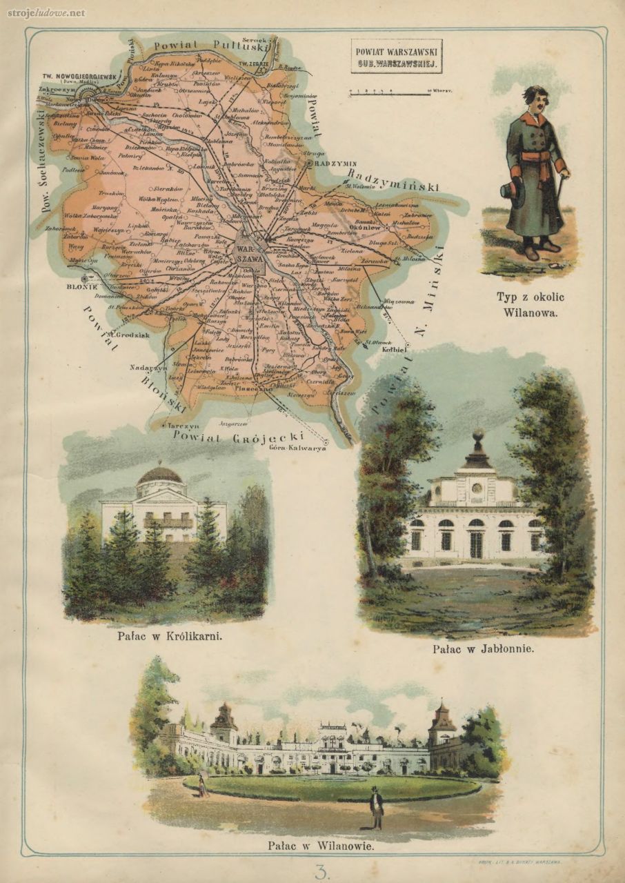 Powiat warszawski, 1907, J. M. Bazewicz, Atlas geograficzny ilustrowany Królestwa Polskiego. Wydawnictwo J. M. Bazewicza, Warszawa 1907 

