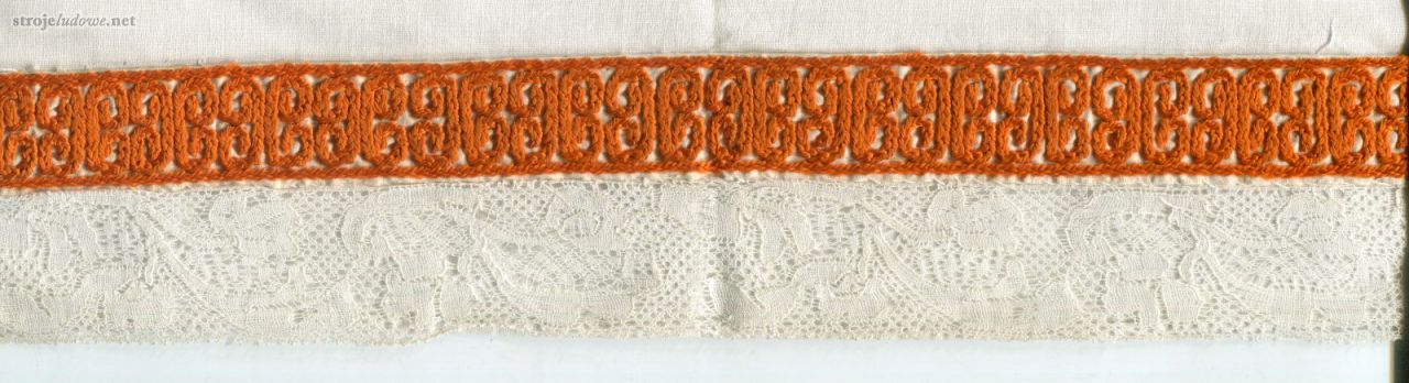 Pomarańczowy haft tzw. tyłami do siebie [myta rykja cü] na związce odświętnej (na niedzielę i mniejsze święto) fot. Tymoteusz Król