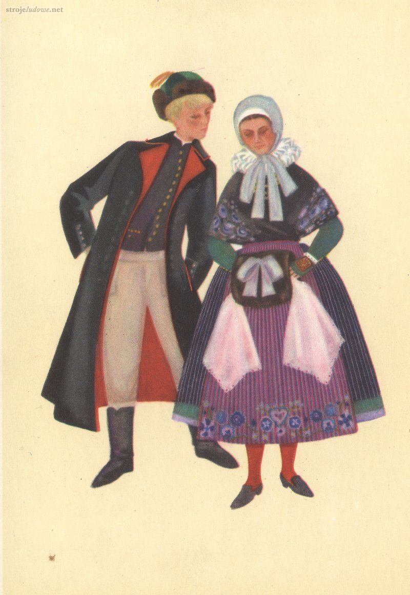 Odświętny strój zimowy osób zamężnych z okolic Pyrzyc, projekt graficzny Irena Czarnecka, Biuro Wydawnicze Ruch, własność prywatna