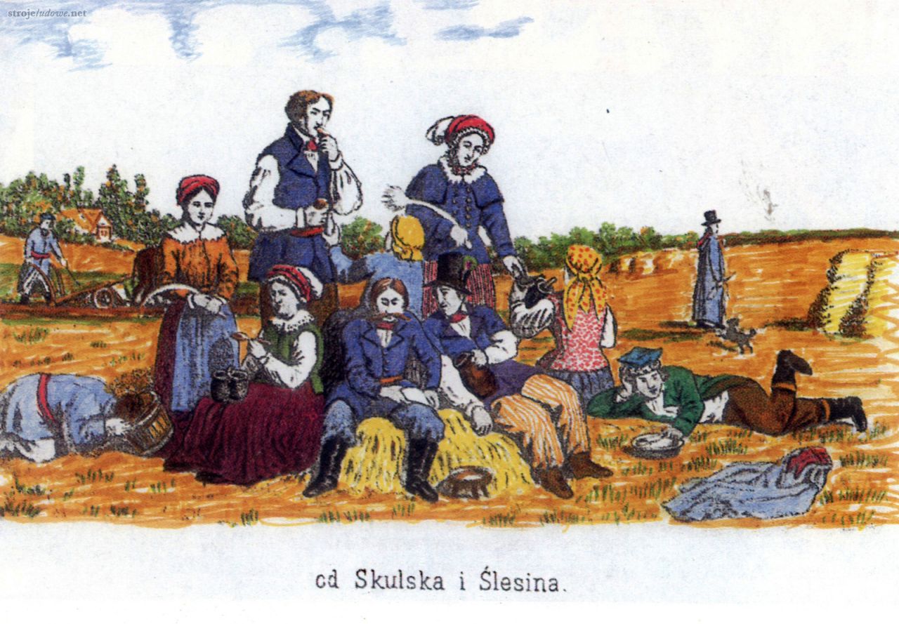 Od Skulska i Ślesina, stroje robocze i świąteczne z różnych stron Kujaw, około 1880 r. Oskar Kolberg, Dzieła wszystkie, Kaliskie, t. 23, cz. I, 1964