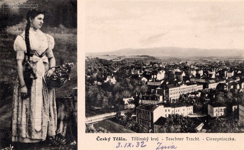 Czeski Cieszyn, Cieszynianka, 1932, pocztówka/Český Těšin. Těšinský kroj Teschner Tracht, Archiwum Naukowe Państwowego Muzeum Etnograficznego w Warszawie