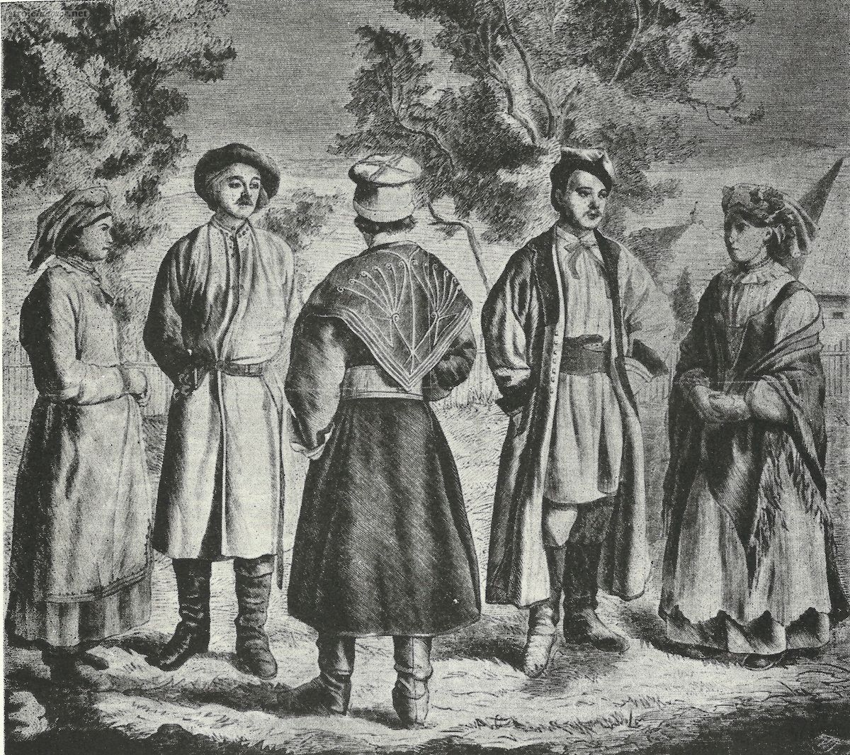 Świąteczne ubiory ludowe z okolic Skalbmierza, rys. Władysław Szerner, „Tygodnik Ilustrowany” 1864