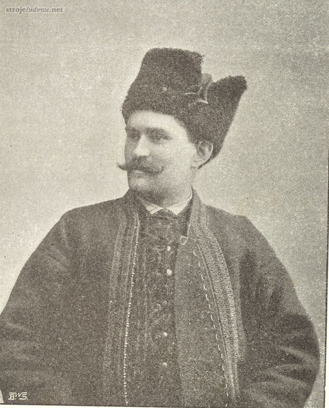 Krzczonowianin w czapce „ jałowcówce - wścieklicy”, Wisła t. XVI 1902 r.

Zimą starsi mężczyźni zakładali magierki, młodzi okrągłe czapki futrzane.