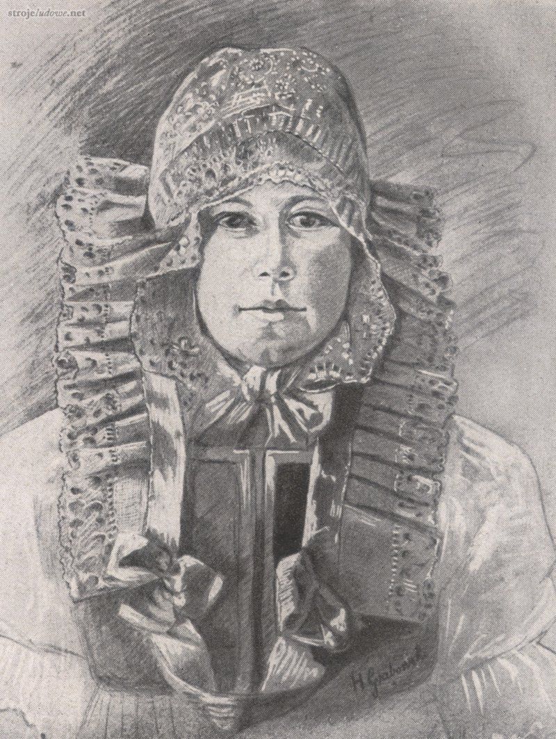 Kobieta w gorsecie i koszulce, Grabowski E., <em>Die Volkstrachten in Oberschlesien</em>, Breslau 1935 r., własność prywatna