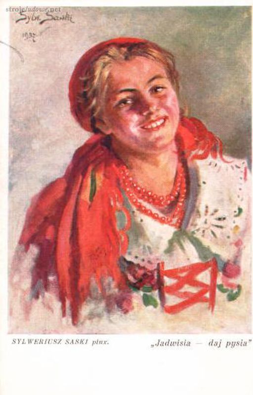 „Jadwisia daj pysia”, mal. S. Saski, pocztówka, Wydawnictwo Salonu Malarzy Polskich w Krakowie, 1937, własność prywatna