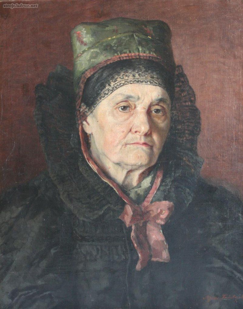 Portret kobiety w czepcu <em>z brodą</em>, tektura, olej, II połowa XIX w., Agnes Teistrzib, ze zbiorów Muzeum Karkonoskiego w Jeleniej Górze

Różnorakie też były kształty boków węższych (zakończone prosto, półkoliście, a nawet w różnorodny sposób przedłużone, np. po doszyciu ułożonej w zakładki sztywnej, najczęściej czarnej, ale niekiedy białej koronki powstawał tzw. czepek <em>z brodą</em>).