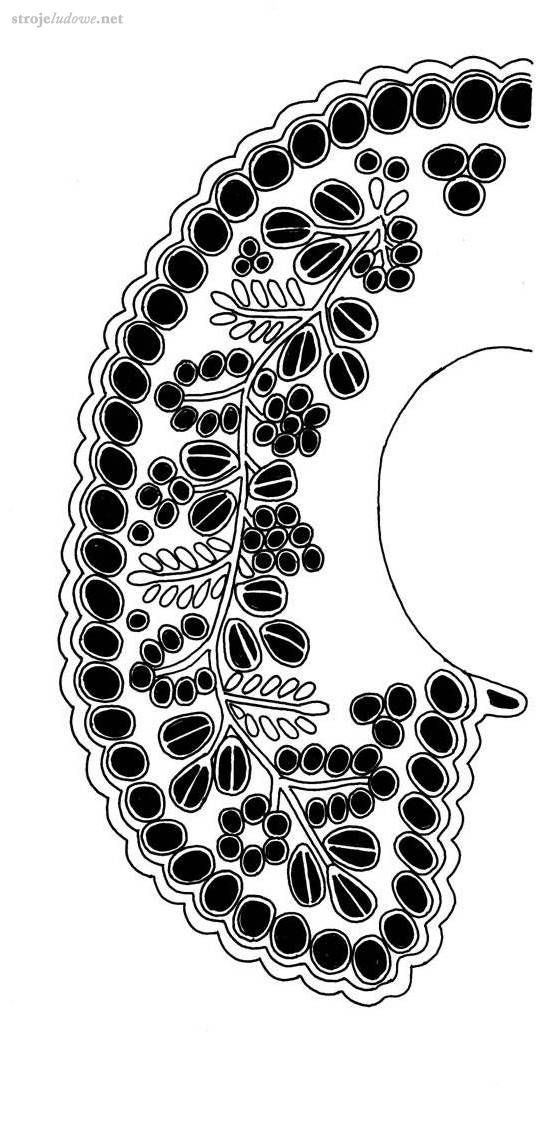 Haft biały, dziurkowany, kołnierz koszuli, łańcuckie, okres międzywojenny . Ze zbiorów Muzeum Archeologicznego i Etnograficznego w Łodzi, rys.. A. Woźniak