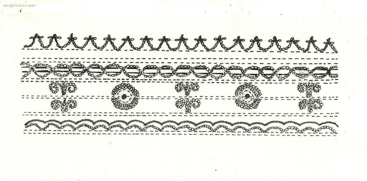 Haft z przyramka<em> </em>koszuli kobiecej.

Wykonany ściegami liczonymi (głównie łańcuszkiem), nićmi bawełnianymi o pastelowej i stonowanej kolorystyce.

rys. E. Piskorz-Branekova