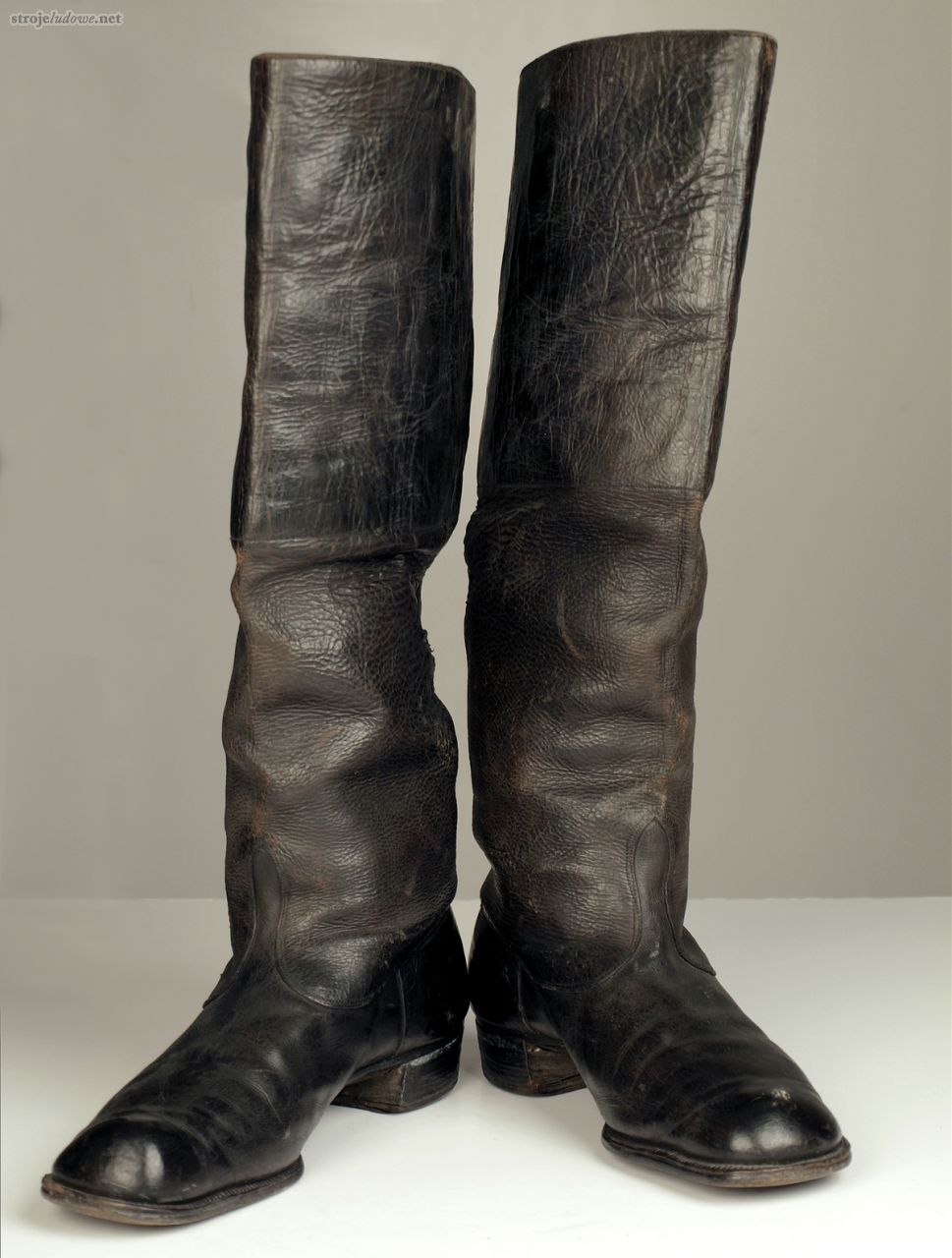 Buty męskie. Ze zbiorów Państwowego Muzeum Etnograficznego w Warszawie, fot. K.Wodecka

Mężczyźni nosili buty z cholewami zwane <i>polokami</i>. Szyto je z czarnej, glansowanej skóry. Miały długą cholewę, w części górnej usztywnioną, dzięki czemu dolna, miękka część układała się w rodzaj harmonijki.